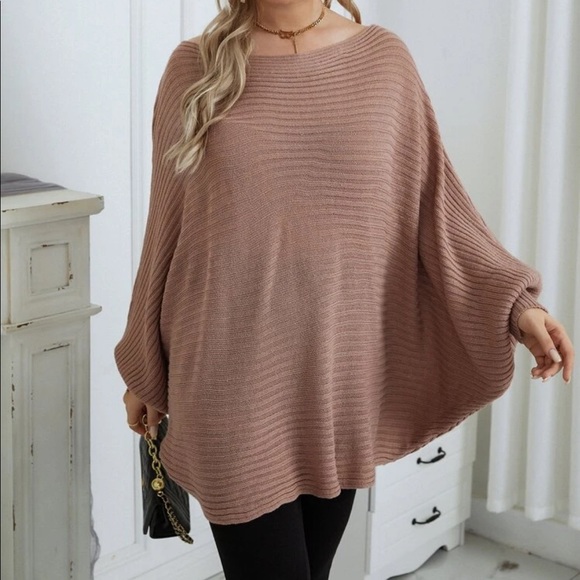 Black plus size dolman sleeve ribbed knit sweater - Picture 9 of 16